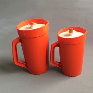 Vintage orange plastic Tupperware pitchers